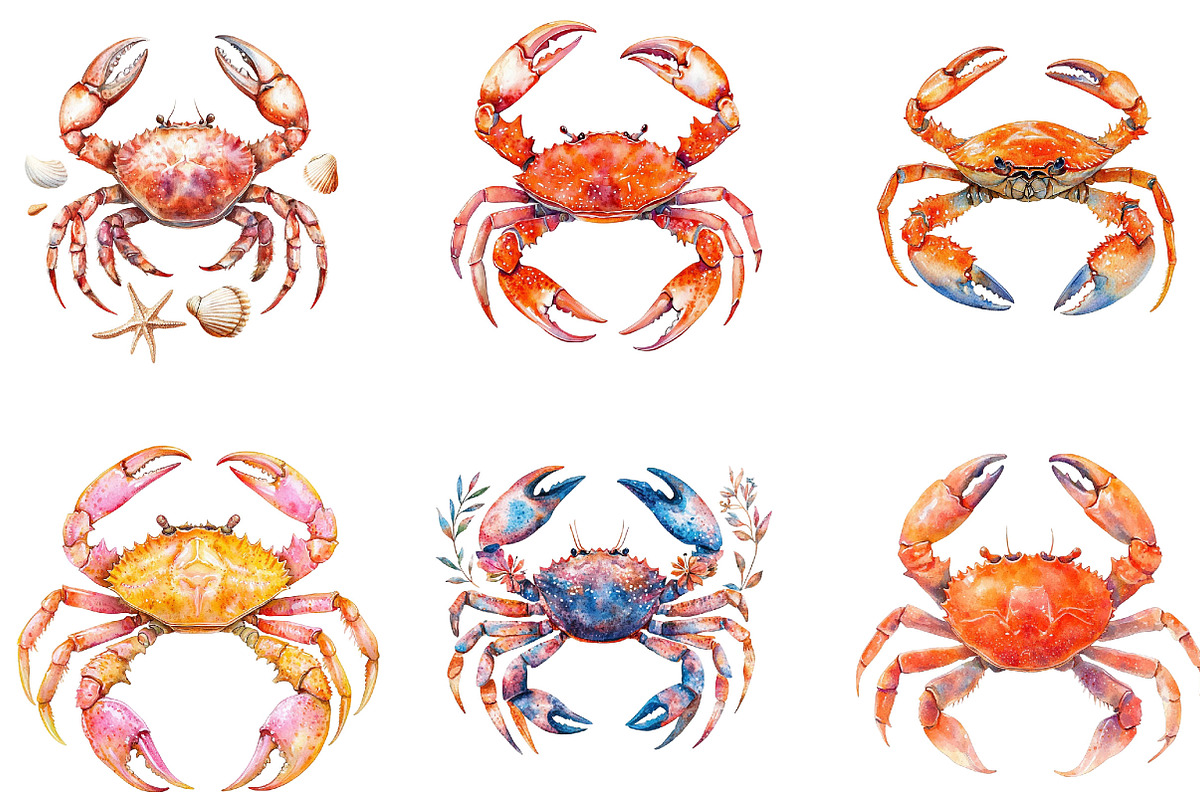Watercolor Crab Clipart, an Illustration by Designking (Photo 2 of 5)