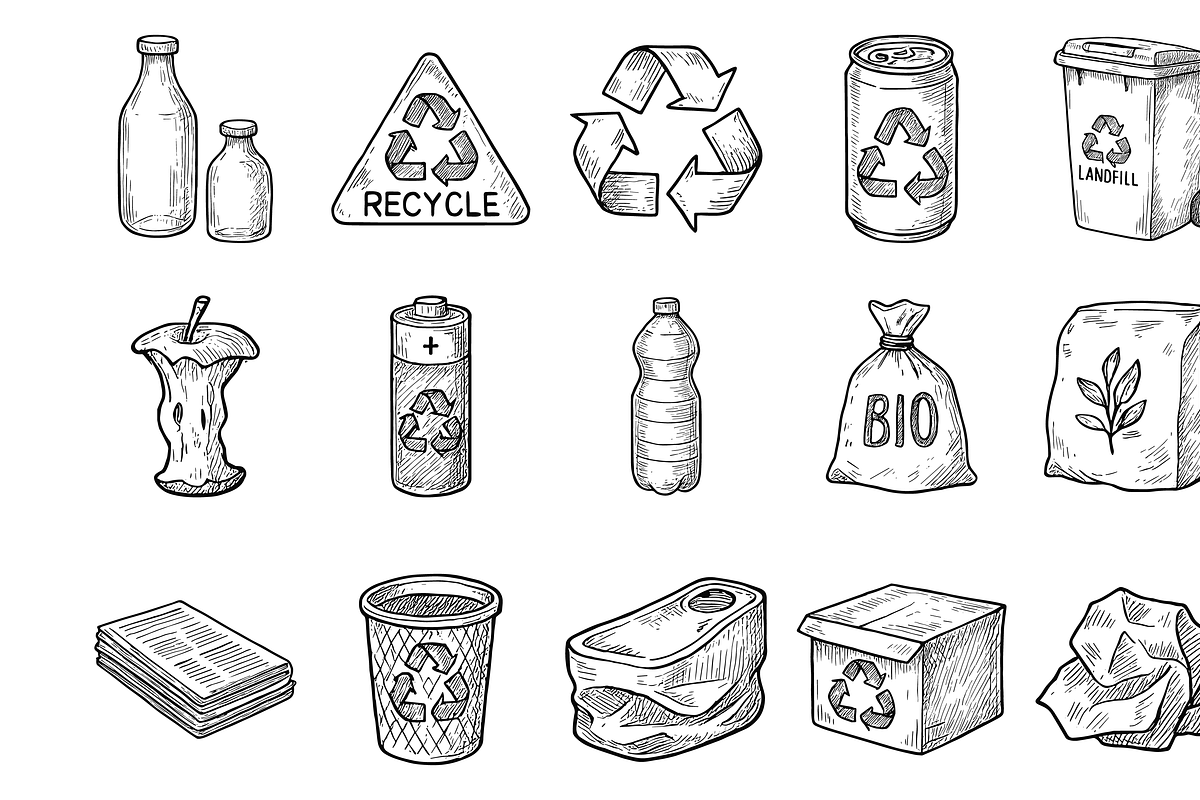 Recycling Icon Set, an Object Graphic by nikagraphic