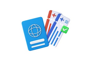 3d visa with airplane tickets, green, a Transportation Illustration by ModVector