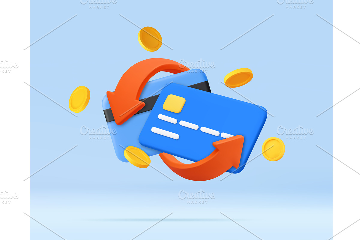 3D Credit Cards with Coins and, a Finance Illustration by ModVector