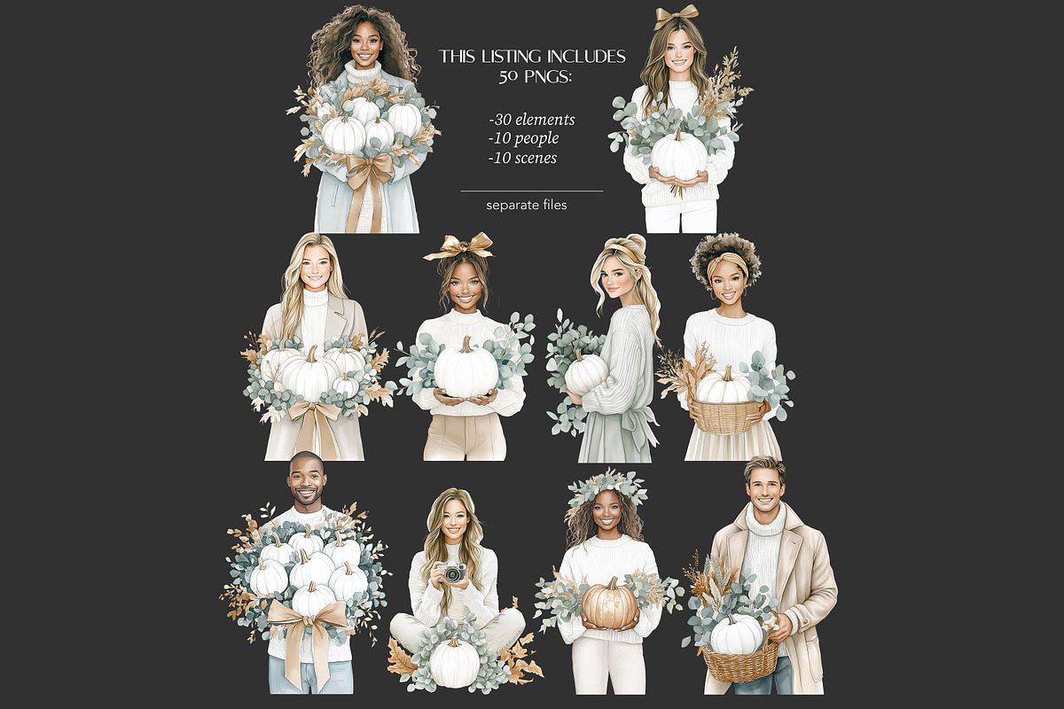 Elegant Autumn White Pumpkin Clipart, a Seasonal Illustration by GlamArtZhanna (Photo 7 of 8)
