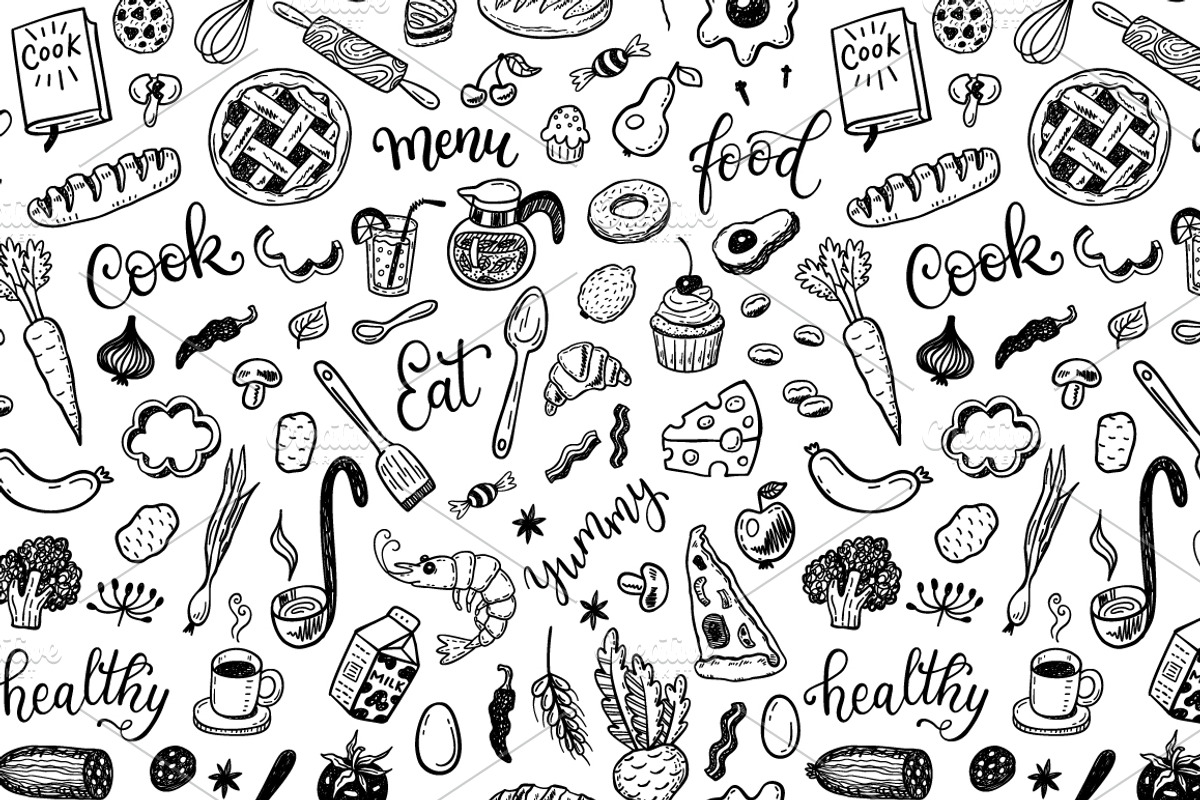 Food dooles set + patterns, a Food Illustration by Hala (Photo 4 of 5)