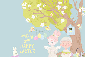 Card for Easter Day with Angels, an Illustration by Maria Starus