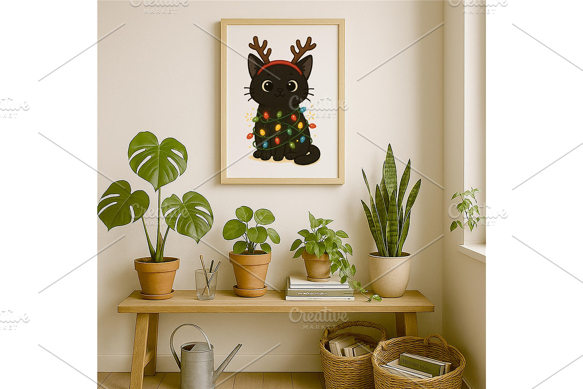 Cute Black Cat Christmas Wall Art, a Background Graphic by LaseredNinja (Photo 7 of 7)