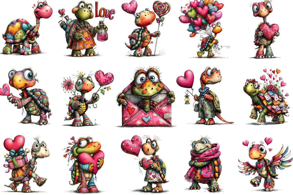 Whimsical Valentine Turtle Clipart, an Illustration by Designking (Photo 3 of 5)