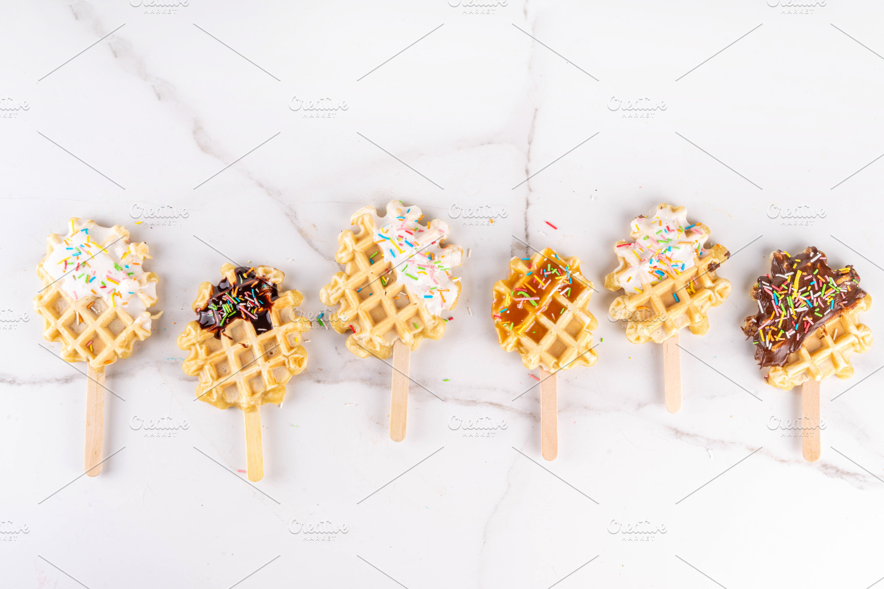 Mini Waffle Pops with Candy Sprinkles, a Food & Drink Photo by Rimma