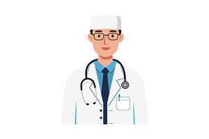 Friendly male doctor wearing a white, an Illustration by designvectx