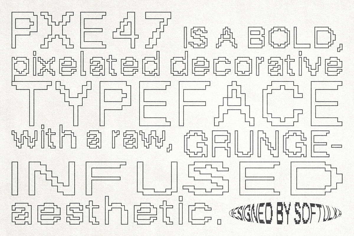 PXE47 Pixelated Typeface, a Sans Serif Font by softulka (Photo 4 of 5)