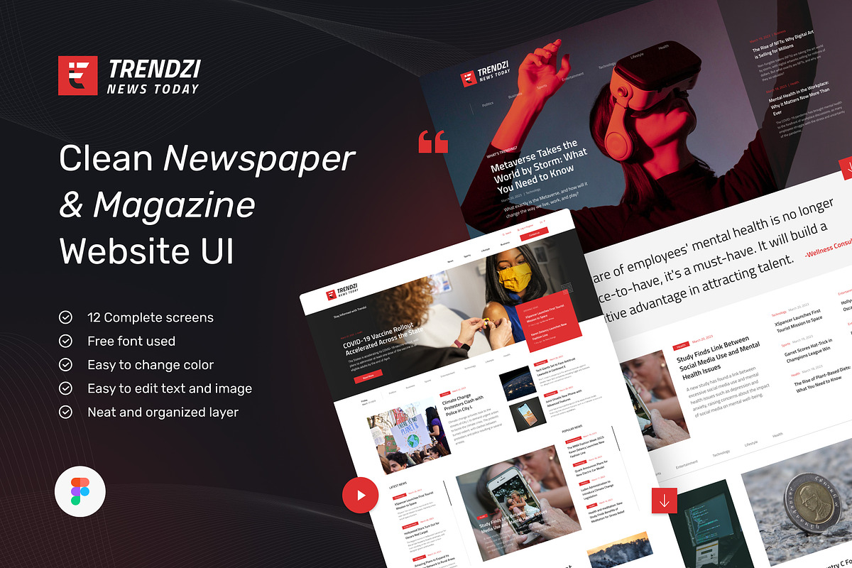 Clean Newspaper & Magazine Website, an UI Kit Template by peterdraw (Photo 1 of 10)