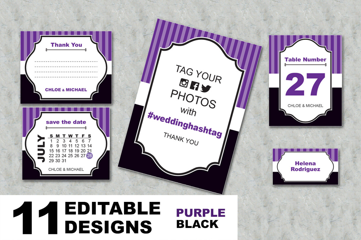 Purple Black Wedding Suite, an Invitation Template by Elegrad Design Agency (Photo 5 of 7)
