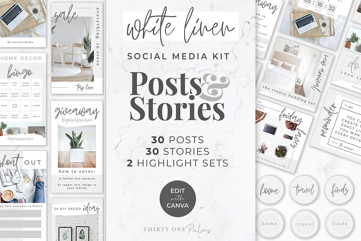 Instagram Template Bundle | Linen, a Social Media Template by Thirty One Palms Studio (Photo 1 of 12)