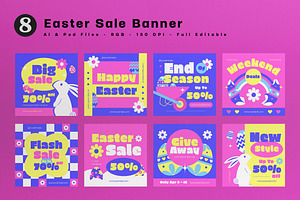 Blue Flat Design Easter Sale Banner