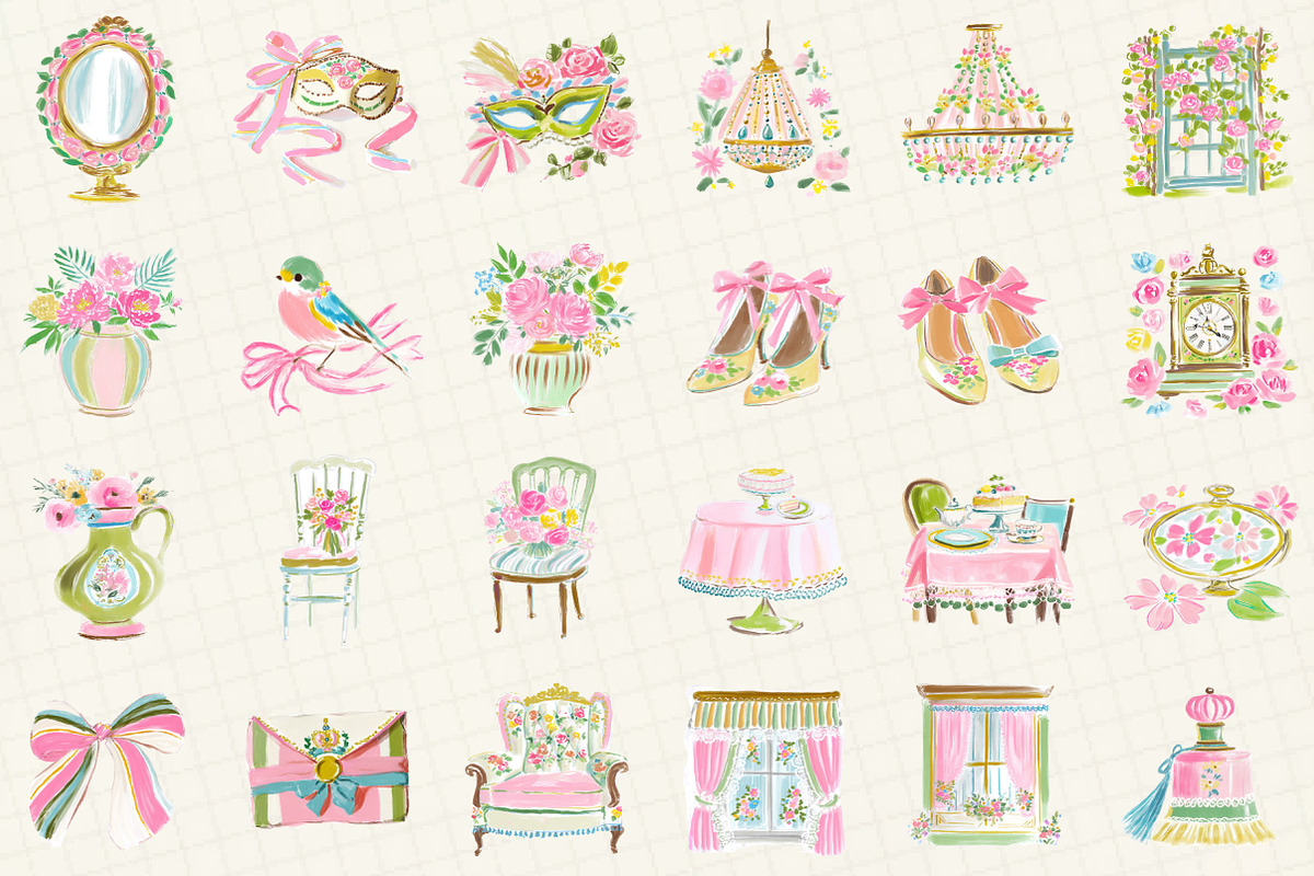 Romantic Chateau Watercolor Clipart, an Illustration by DreamCafeArt (Photo 2 of 6)