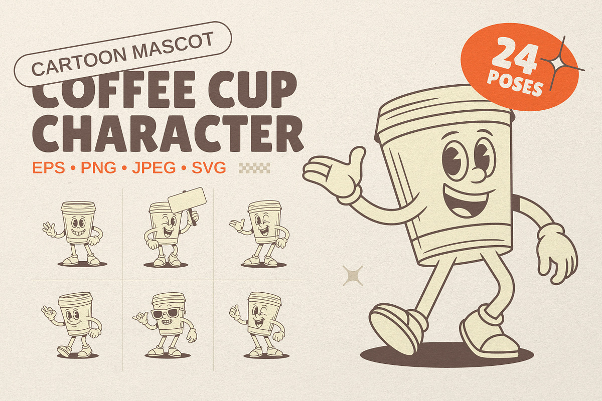 Coffee Cup Cartoon Mascot Character, a Food Illustration by Vasya Kobelev (Photo 1 of 8)