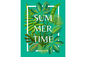 Summertime Background With Tropical Green Leaves