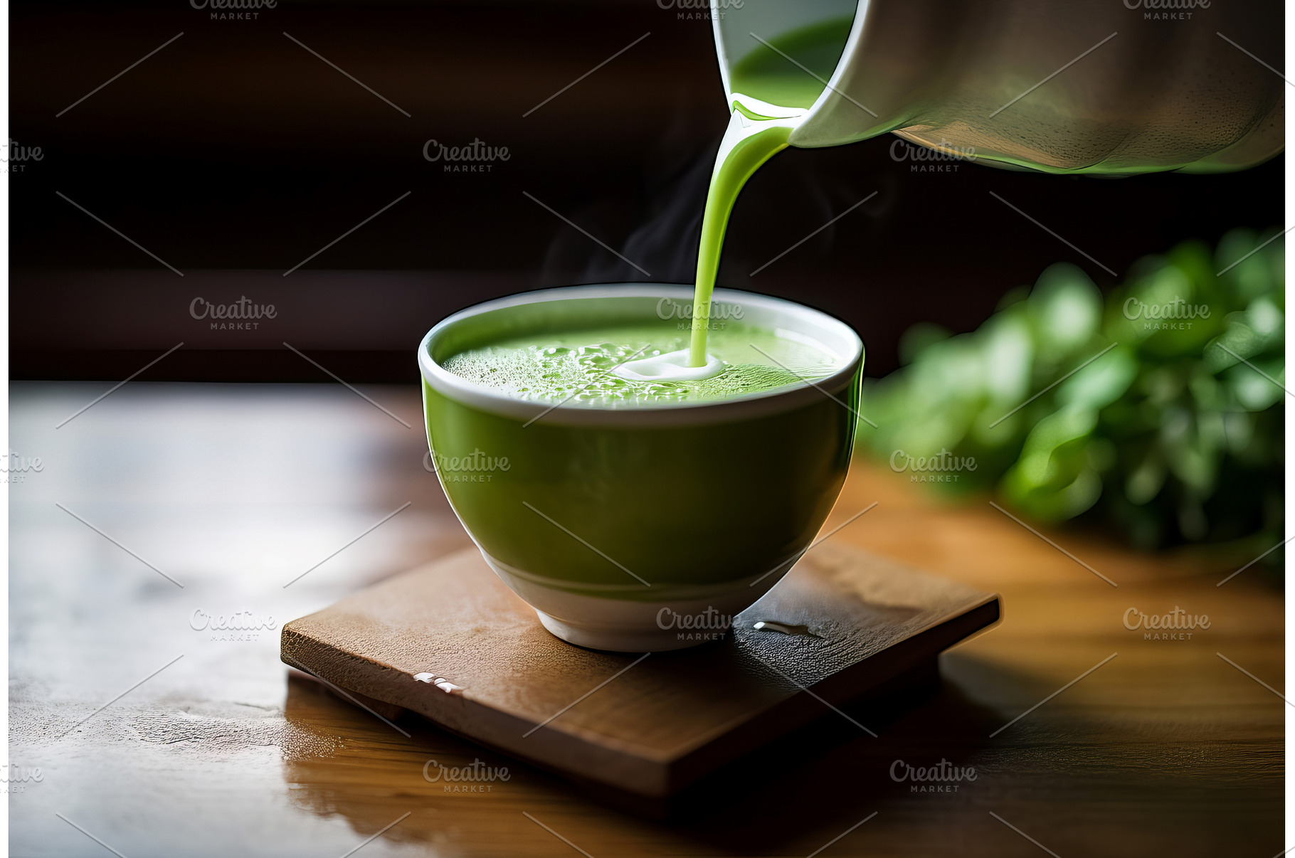 Creamy Matcha tea poured. Generate, a Food & Drink Photo by Ylivdesign