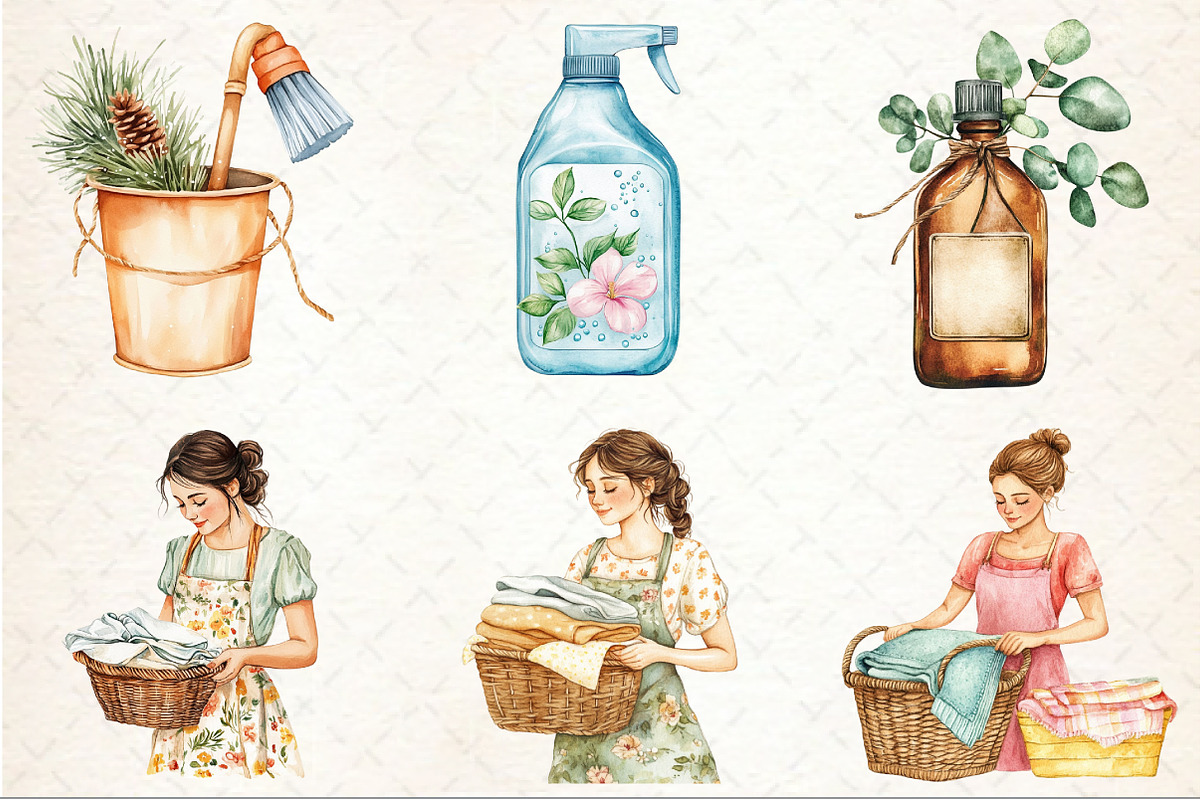 Watercolor Housekeeping Clipart, an Illustration by Rose Art (Photo 3 of 7)