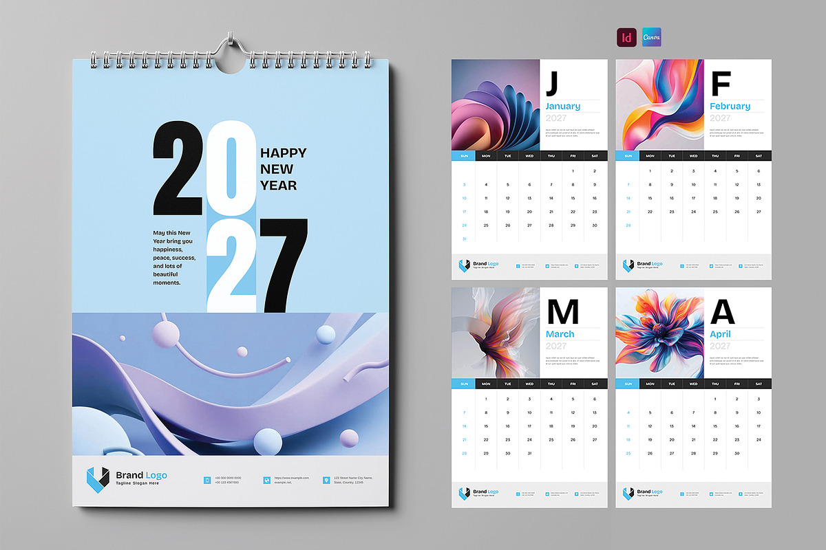 Wall Calendar Template 2027, a Stationery Template by Cleffon_Graphic_Studio (Photo 1 of 8)