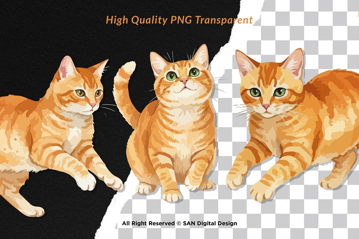 15 Bundle Watercolor Orange Cats Pet, an Animal Illustration by Morspective (Photo 2 of 8)