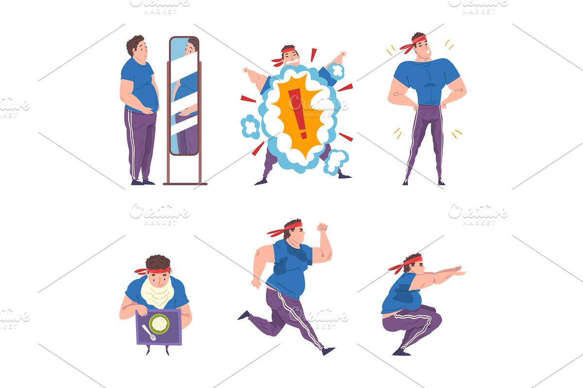 Overweight Man Character Training, a Person Illustration by TopVectors