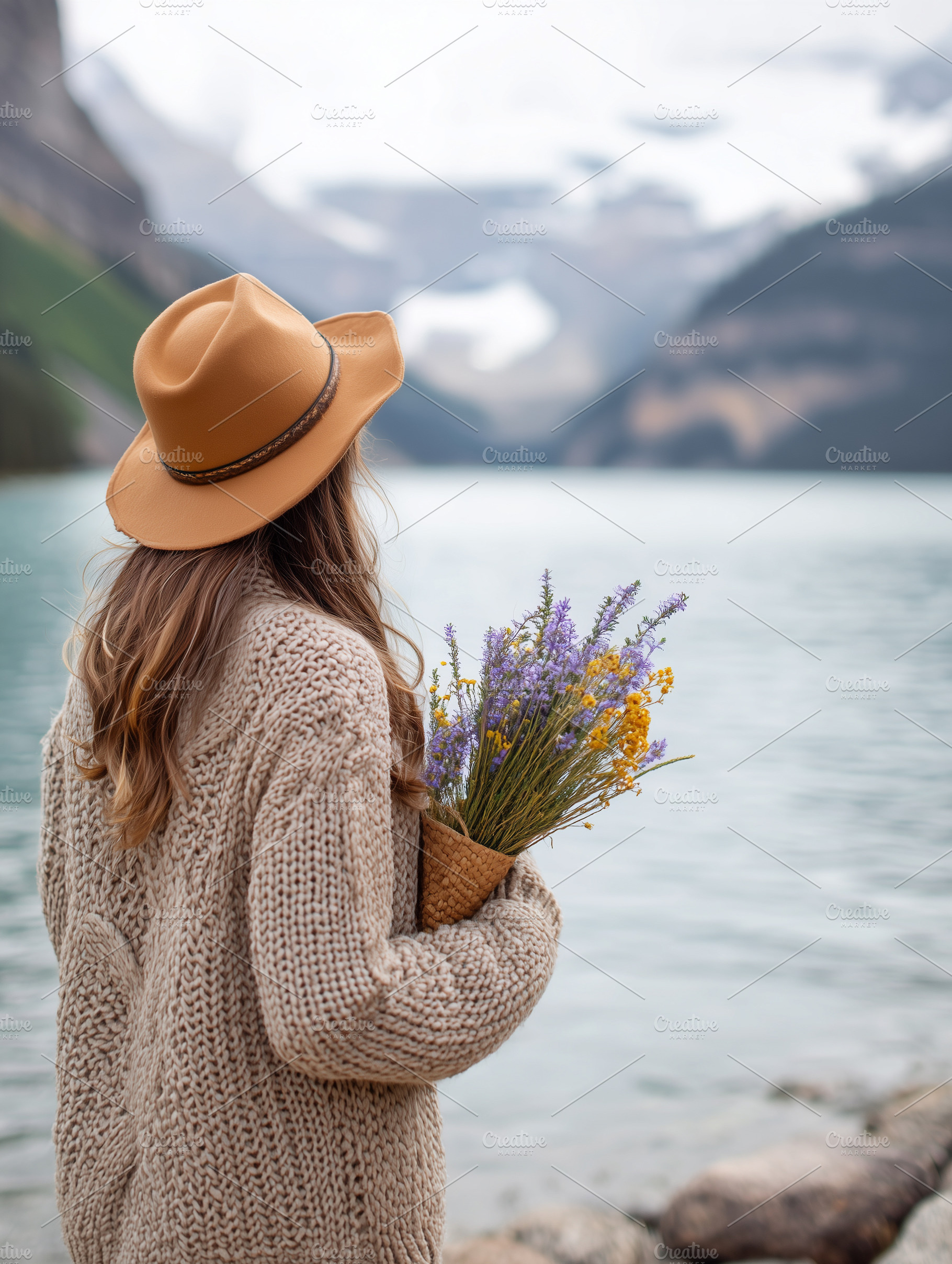 Woman in a cozy sweater and hat hold, a Person Photo by MistyDay