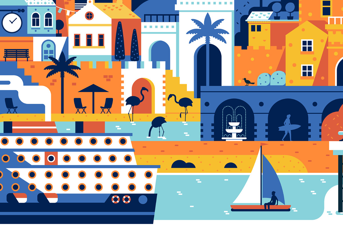 Mediterranean Sea Town Travel Poster, an Illustration by Alex Krugli (Photo 5 of 7)
