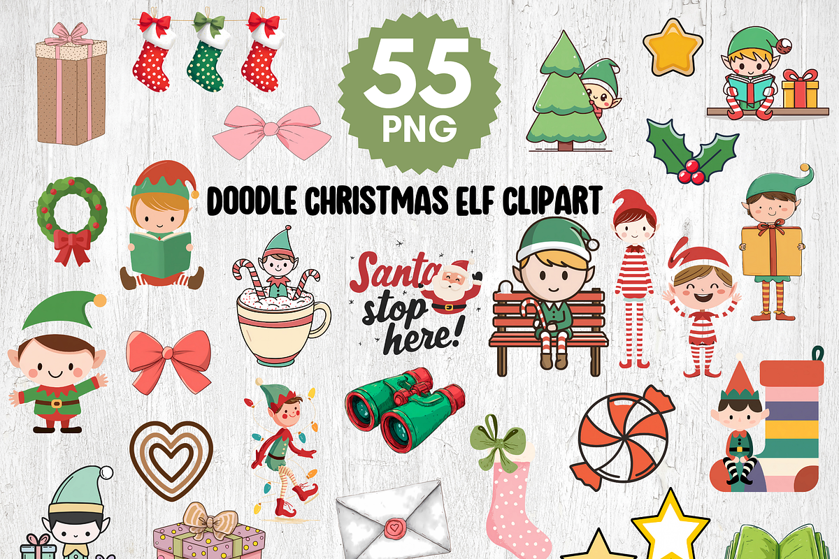 Doodle Christmas Elf Clipart Bundle, a Seasonal Illustration by LA Design (Photo 1 of 10)