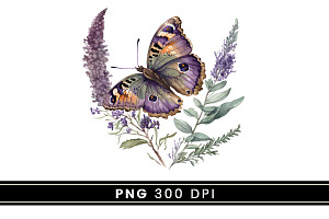 Retro Butterfly On Flower Clipart