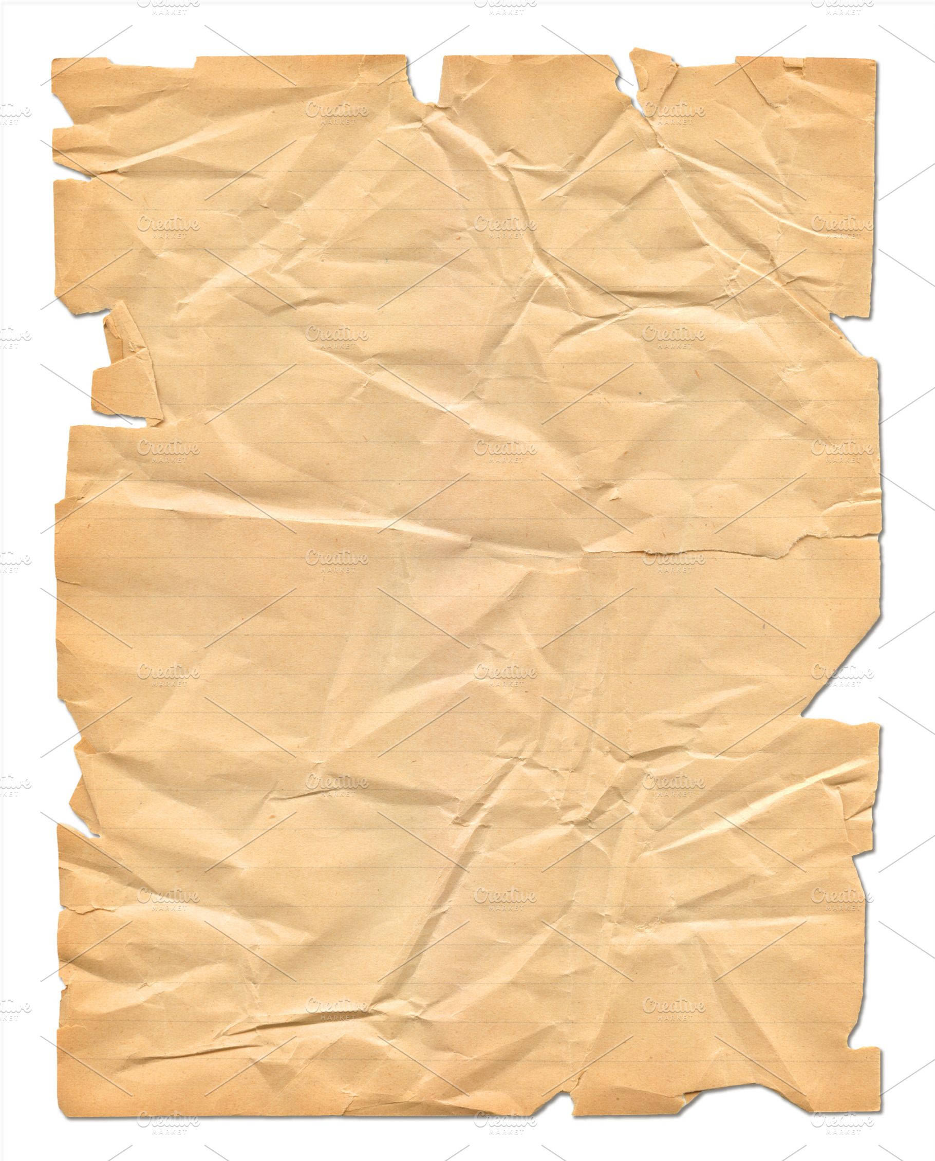 Brown crumpled lined paper isolated on white, a Background Photo by GoodGoods