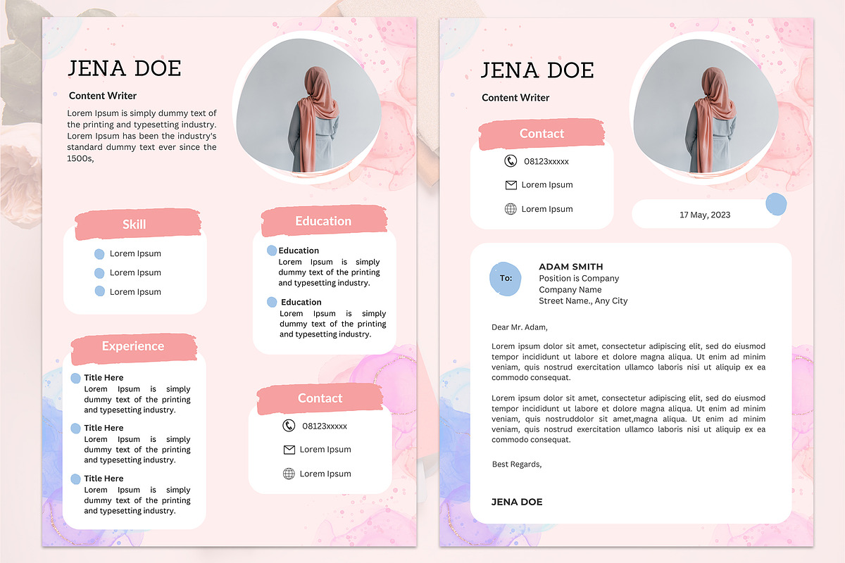 Pink Content Writer Resume Template, a Resume Template by Jaruka (Photo 2 of 2)