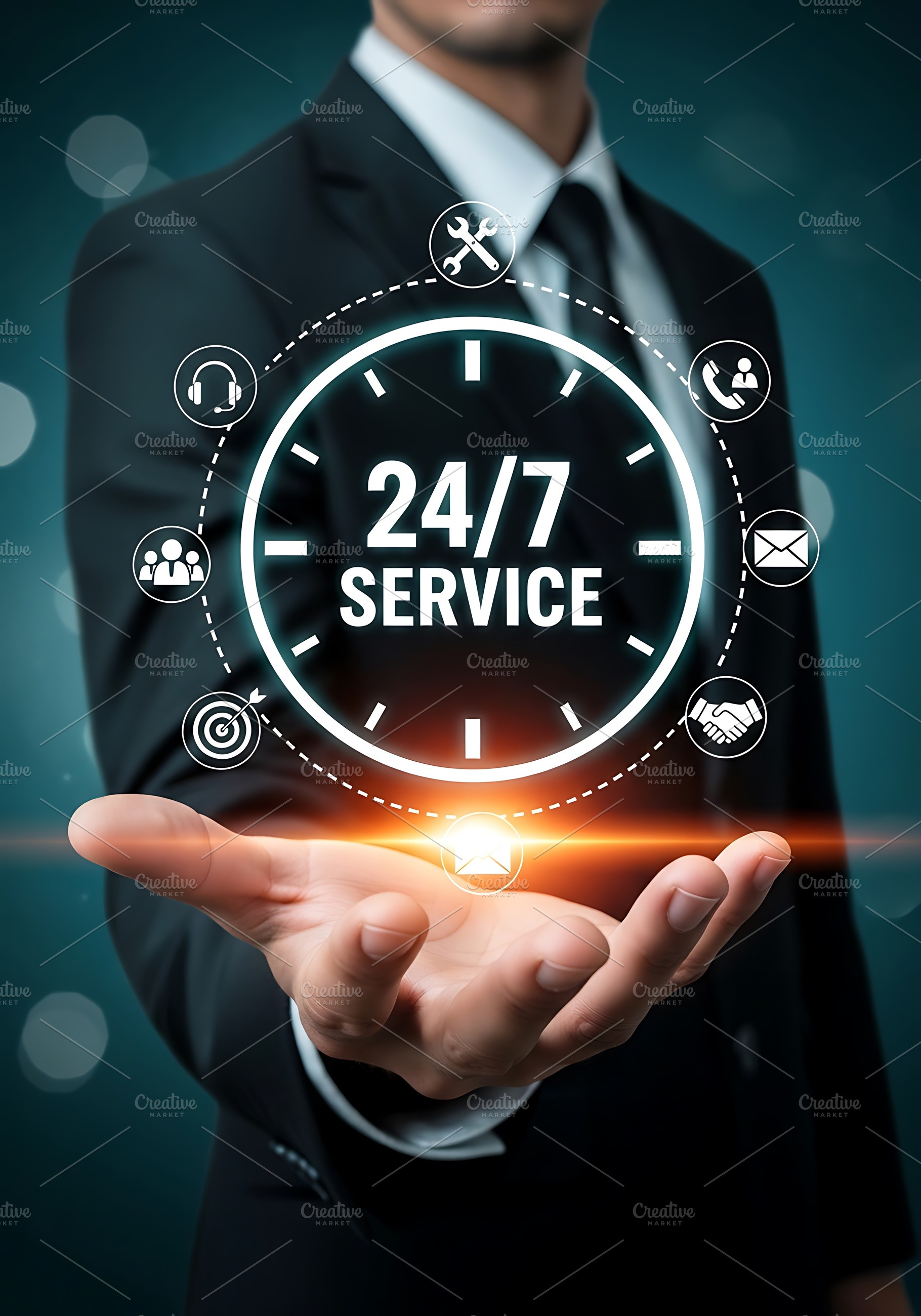 Businessman offering 247 service wit, a Business Photo by Artonix