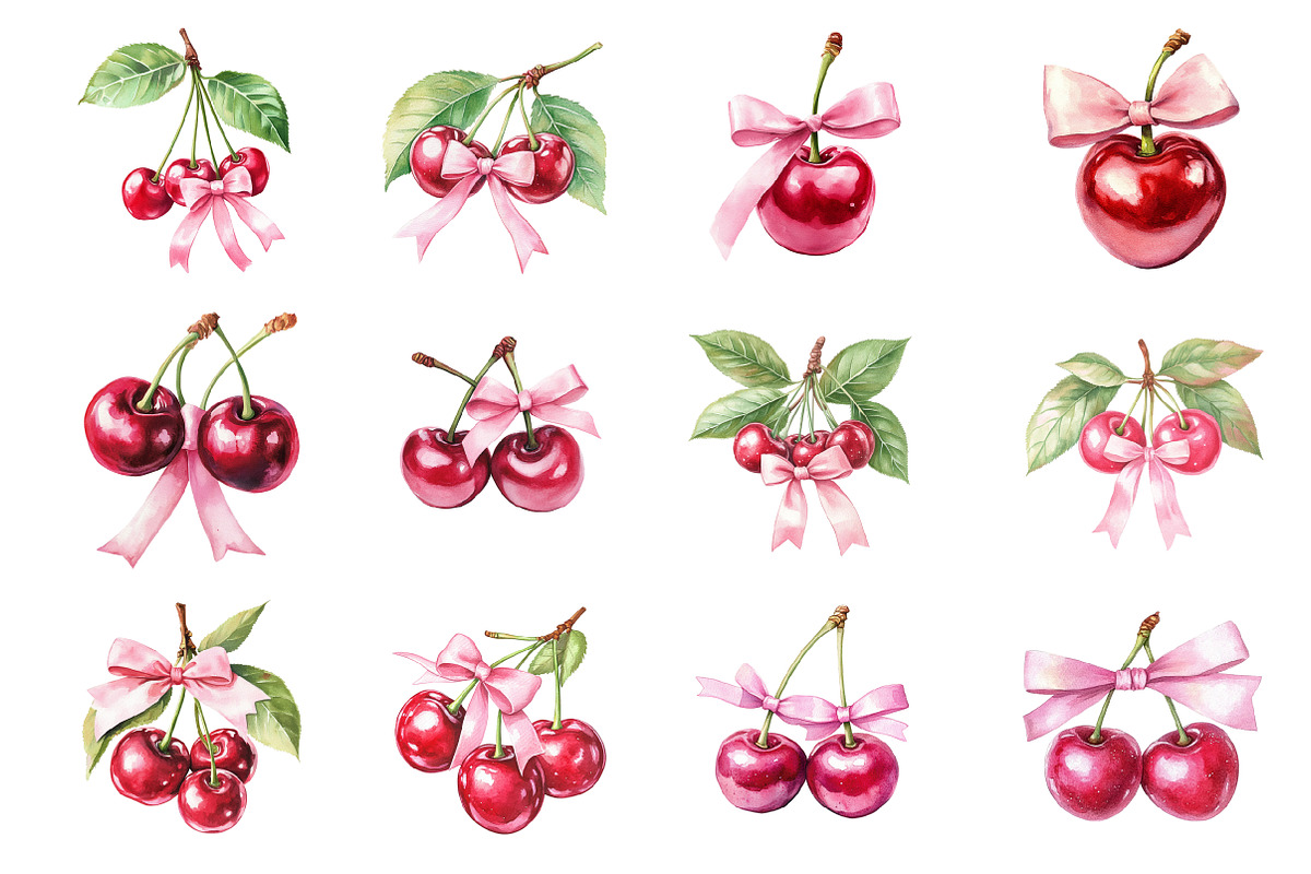 Coquette Cherries with Pink Bow, an Illustration by Design Market (Photo 2 of 3)