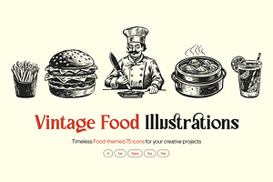Vintage Food Illustration Set, a Food Illustration by Creative Stall
