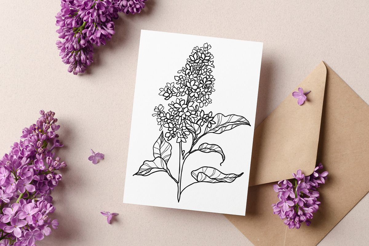 Lilac Flowers Line Art SVG, an Object Graphic by Dervik Art Store (Photo 6 of 7)