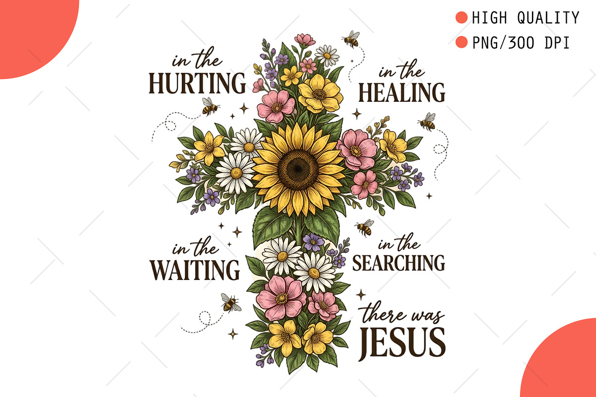 Floral Cross Jesus Christian Art PNG, a Seasonal Illustration by OK Design (Photo 1 of 5)