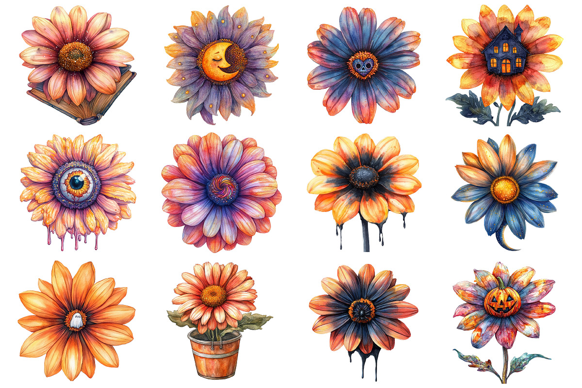 Groovy Halloween Daisies Clipart, an Illustration by Daily.Designs (Photo 3 of 3)