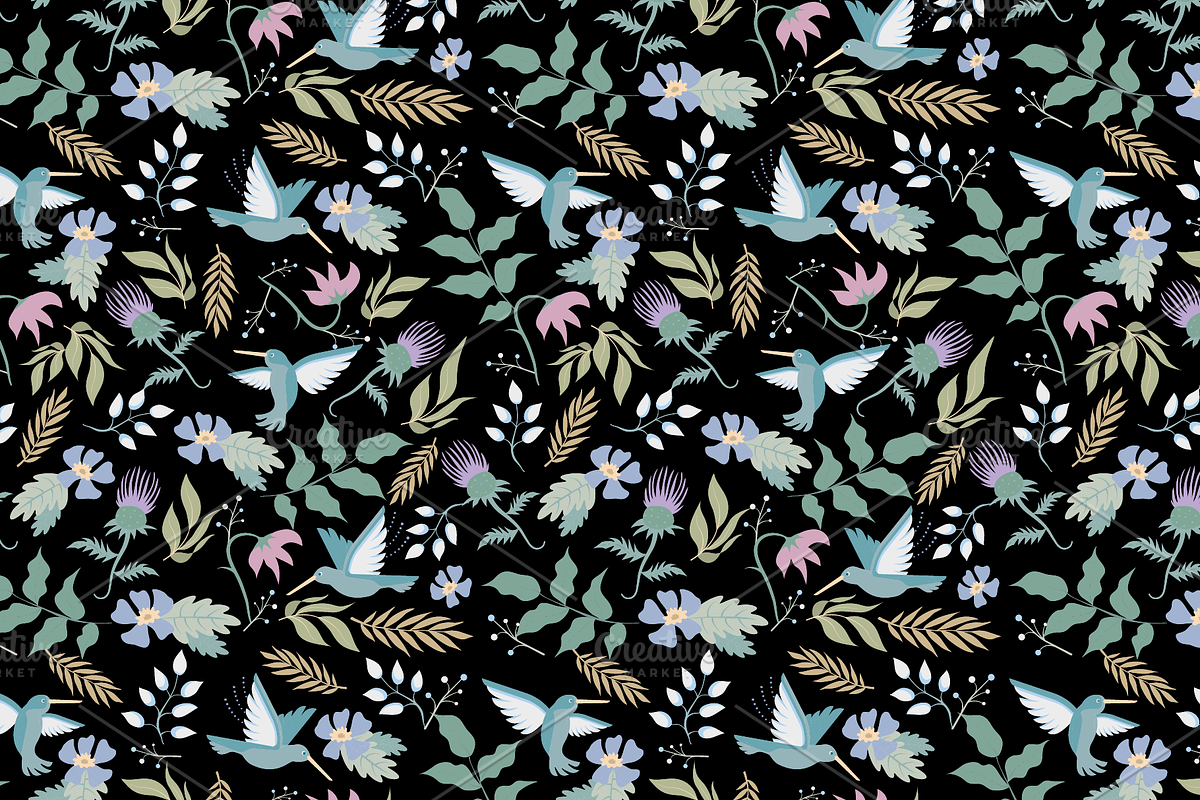 Floral humming bird pattern, a Pattern Graphic by Queen of Infographics (Photo 2 of 4)
