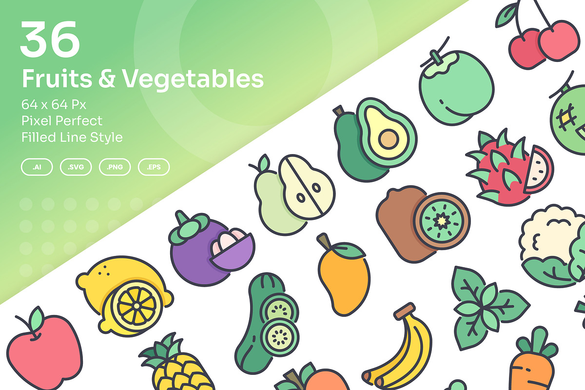 Fruit & Vegetable Icons Filled Line, an Icon by Kmg Design (Photo 1 of 3)
