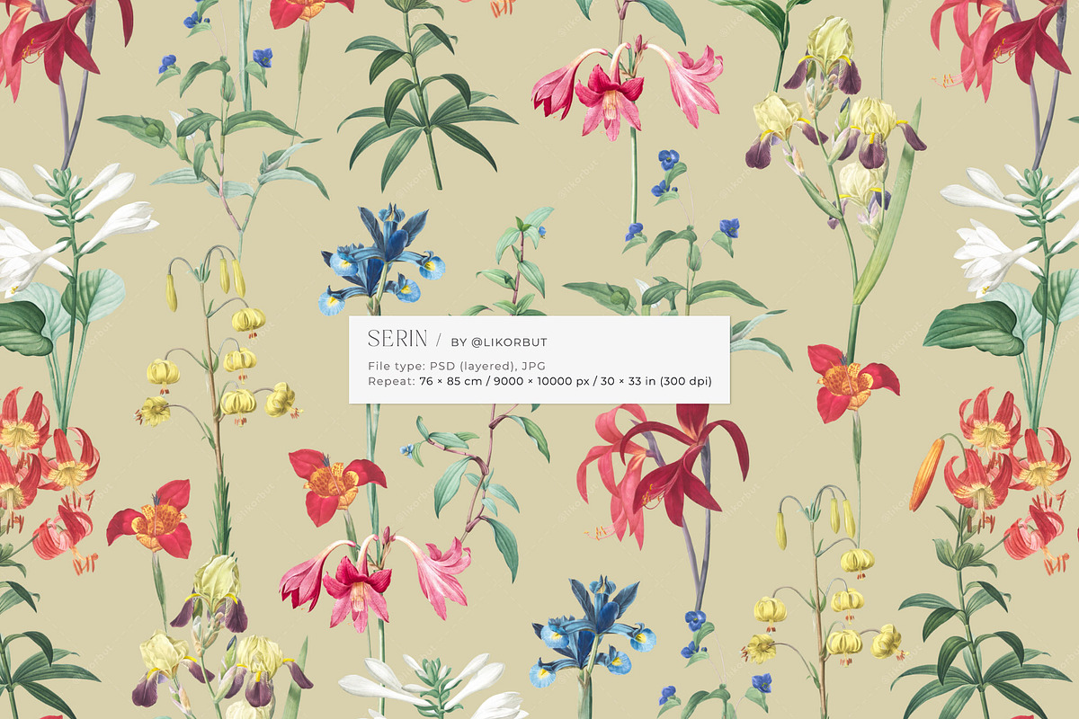 Vintage Botanical Floral Pattern, a Pattern Graphic by likorbut (Photo 9 of 13)