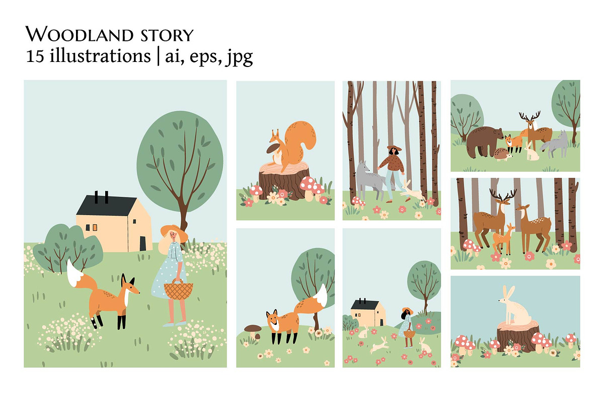 Forest Scenes Illustration Set, an Animal Illustration by LyubovZaytseva (Photo 1 of 5)