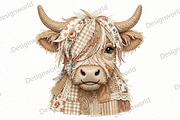 Faux Patchwork Highland Cow PNG, a Seasonal Illustration by Designworld (Thumbnail 1 of 4)