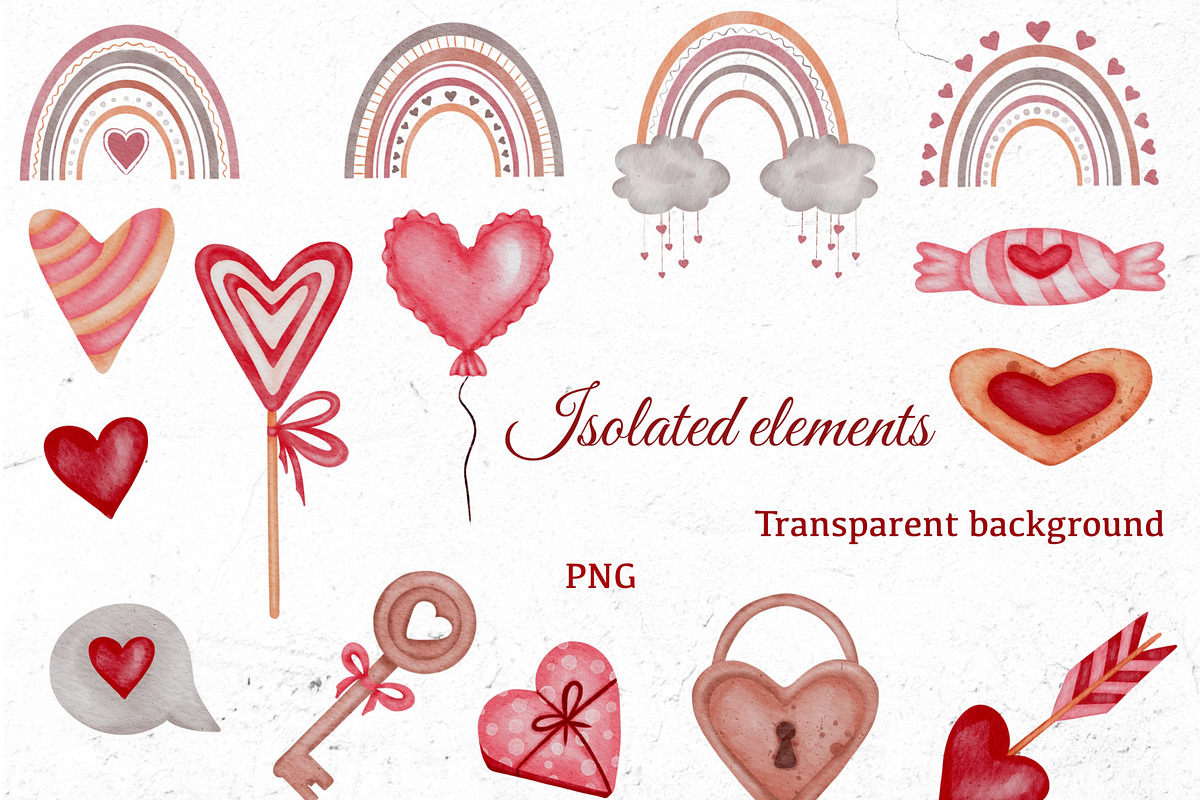Valentine Watercolor Set, a Seasonal Illustration by ZabolotnaArt (Photo 3 of 11)