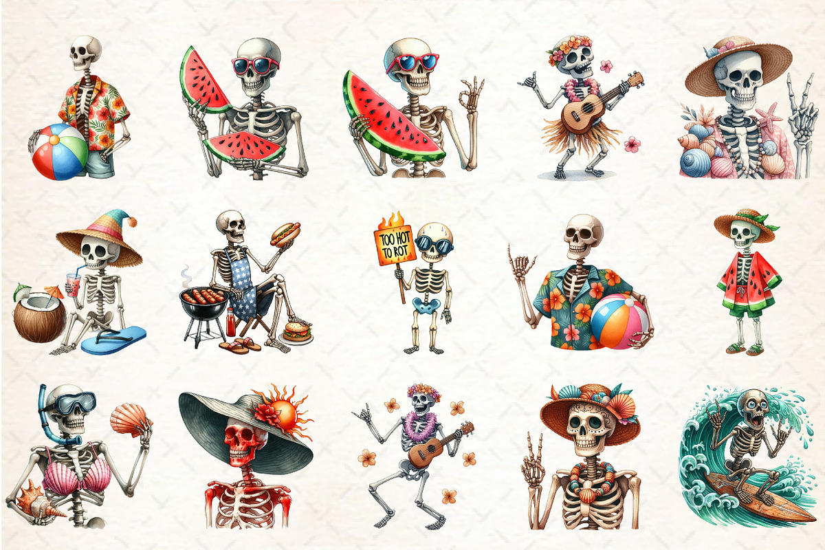 Funny Summer Skeleton Clipart, an Illustration by Rose Art (Photo 2 of 7)