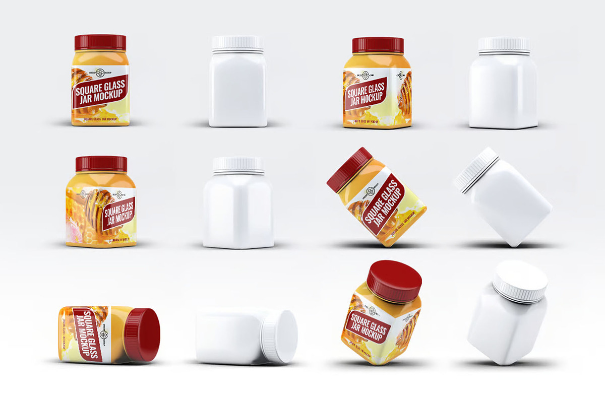 Square Glass Jar Mock-Up, a Product Mockup by DesignRushMarket (Photo 1 of 6)