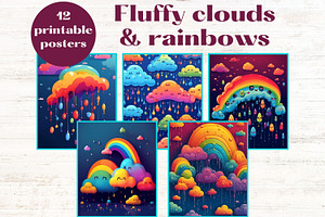 Fluffy Clouds and Colorful Rainbows, a Seasonal Illustration by Mermaids Cove