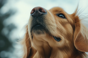 A cute close up of a dogs face, a Photo by Pavel_design