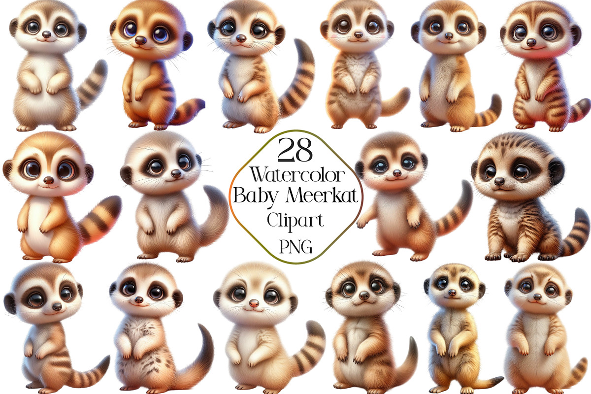 Watercolor Cute Baby Meerkat Clipart, an Illustration by CraftArtStudio (Photo 1 of 5)