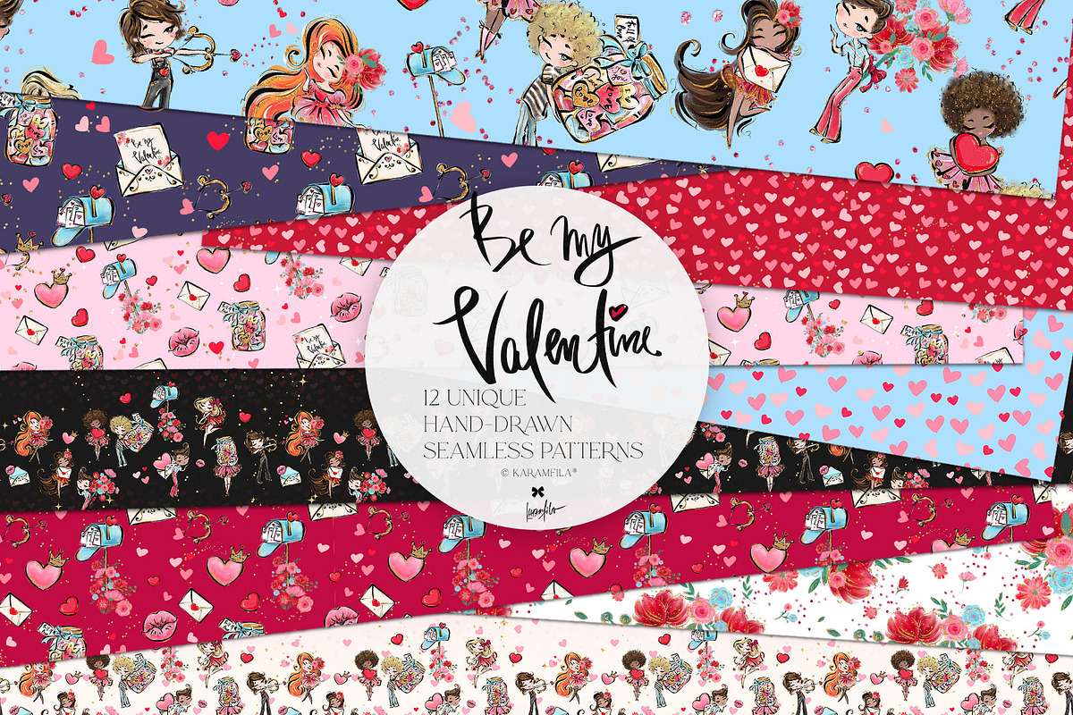 Valentine Doodles Seamless Patterns, a Pattern Graphic by KaramfilaS (Photo 1 of 19)