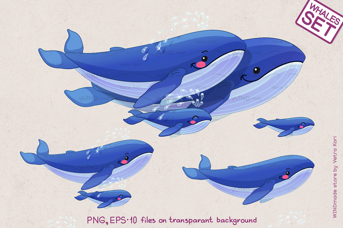 vector Whales family, an Animal Illustration by WINDmade