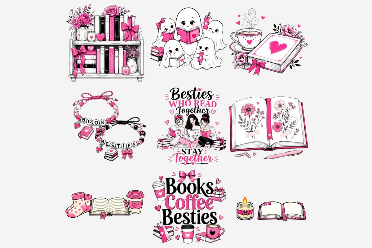 Book Besties Clipart Bundle, a Person Illustration by Tanya Kart (Photo 7 of 12)